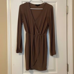 Brown V Neck Dress